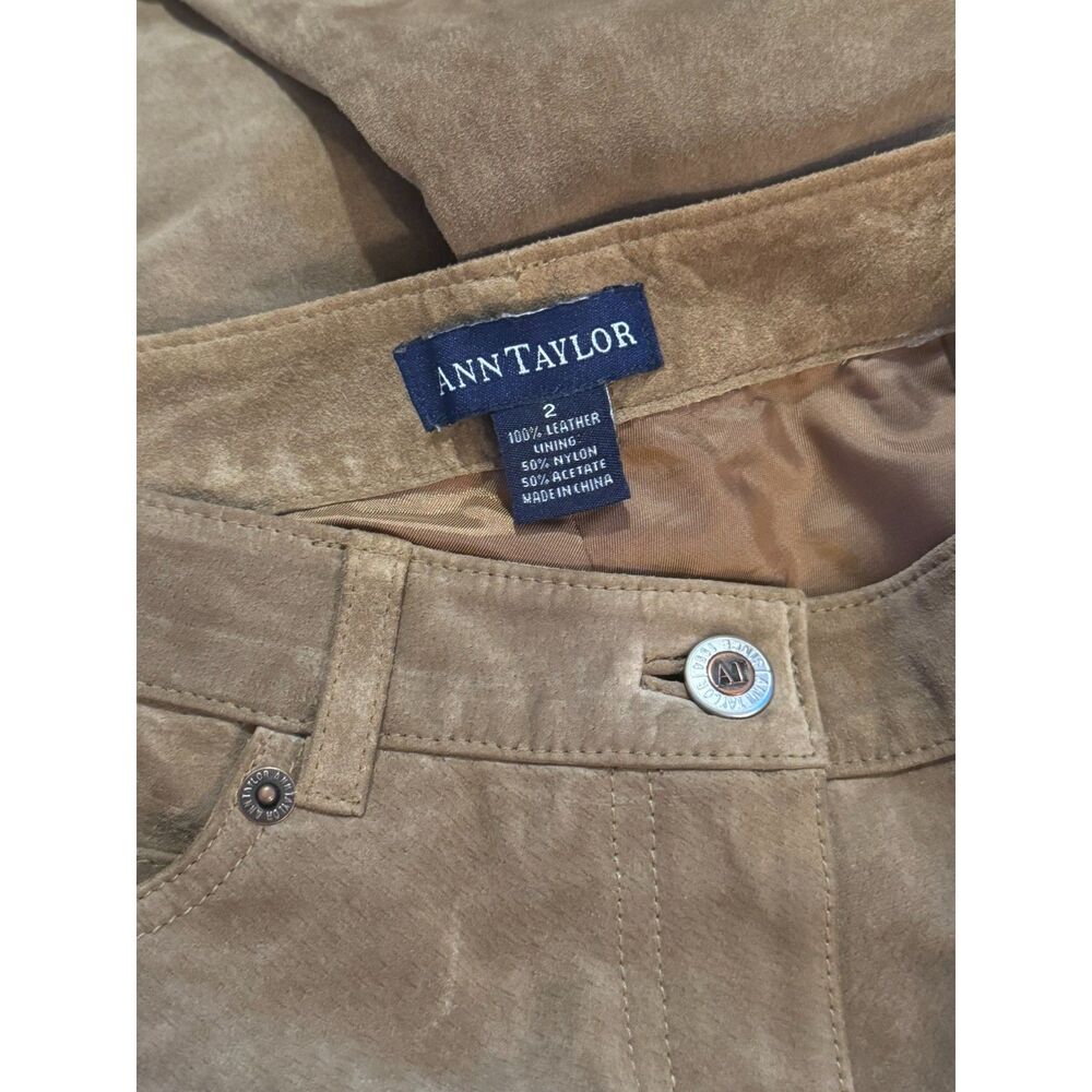 Ann Taylor Taupe Leather Straight Leg Pants Trousers Size 2 Tan Brown - Picture 5 of 7